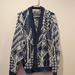 Vintage Blue, White and Black Oversized Cardigan